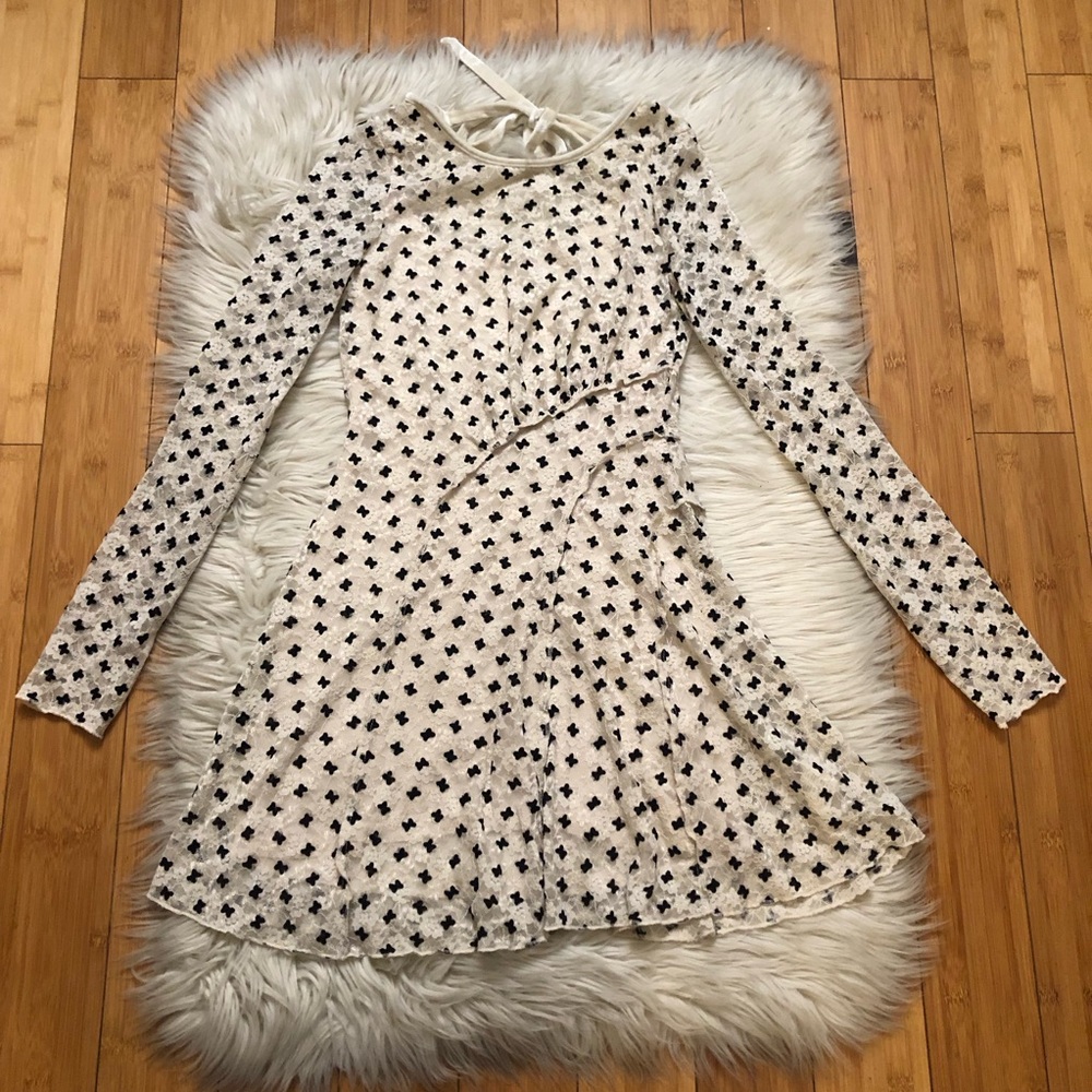 Free People Sheer Delight Polka Dots Bow Mesh Open Back Black Cream Mini size S - Picture 3 of 15